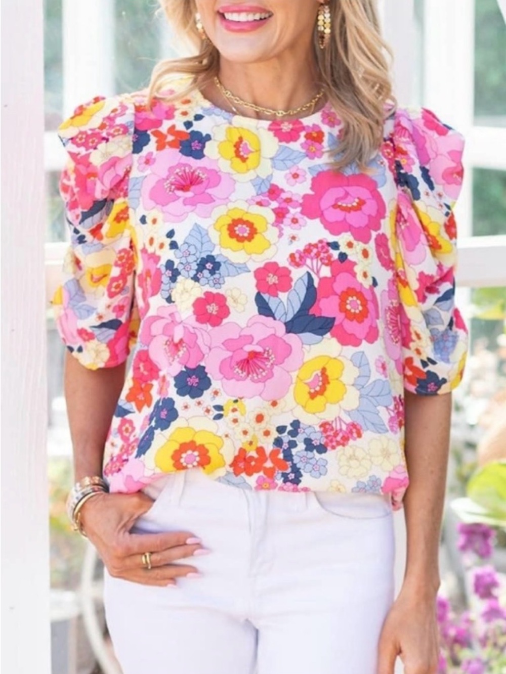 Sugarlips Floral Puff Sleeve Blouse